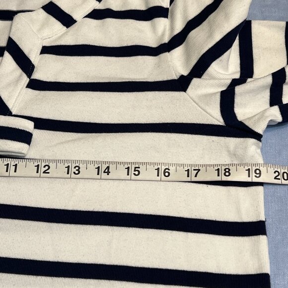 kate spade Women's Sweater White Navy Stripes Long Sleeve Size XL V-Neck Pockets - Picture 7 of 9